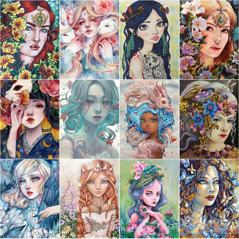 

5D Diamond Painting Girl Illustration Full Round Square Drill Character Portrait Living Room Decoration Embroidery Mosaic Gift