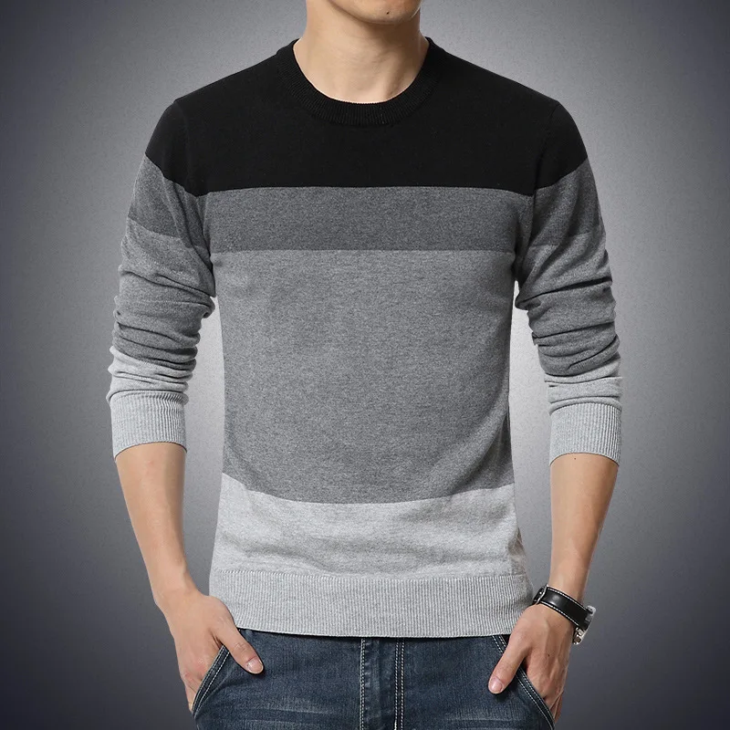 

Mature and Stable Color Matching Knitted Pullover Casual Men's O-neck Long Sleeve Slim Sweater Pullover Men's Daily Pullovers