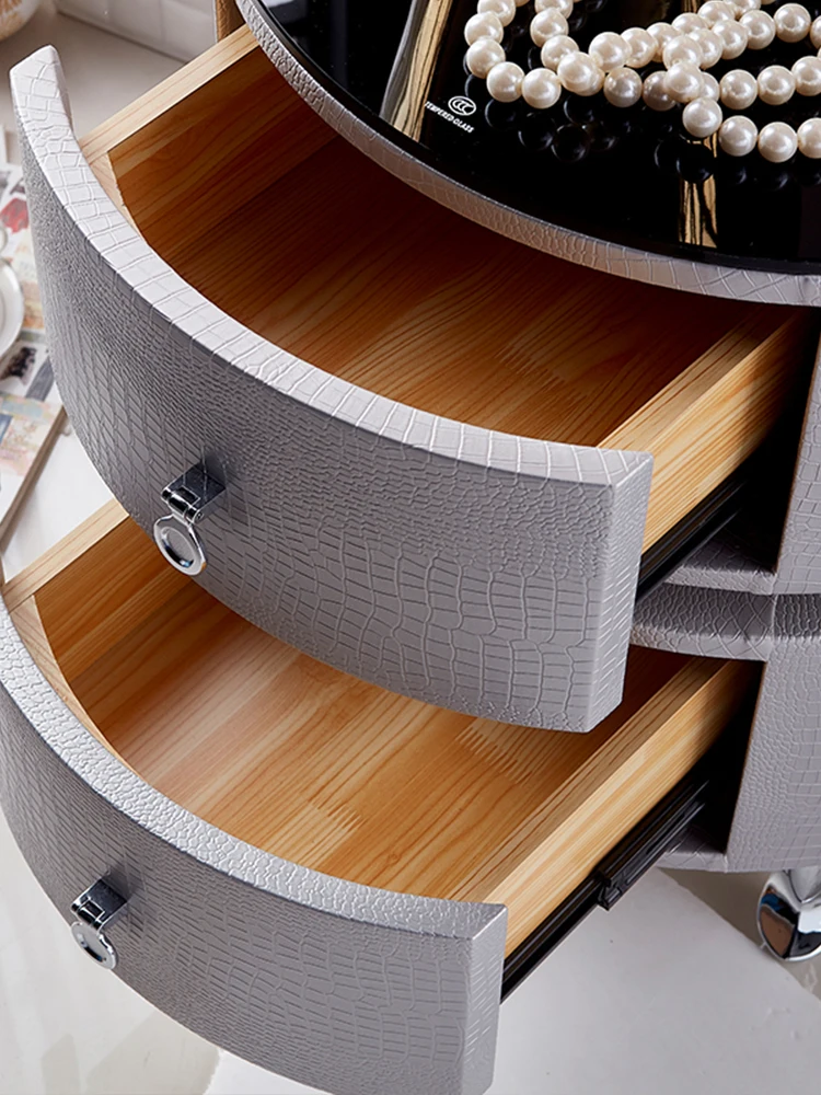 

Simple Modern Round Bedside Table Nordic White Leather Side Table European Solid Wood Corner Table Sturdy And Durable Furniture