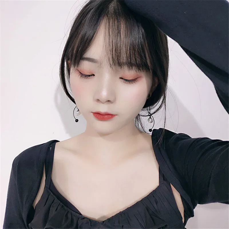 Новинка Корейская версия черные серьги с длинной кисточкой элегантные жемчугом