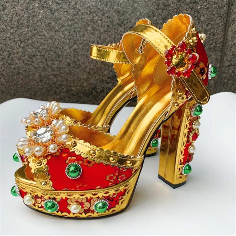 

Ollymurs Summer ladies high-heeled sandals with rhinestone gems embellished high-heeled sandals designer shoes women