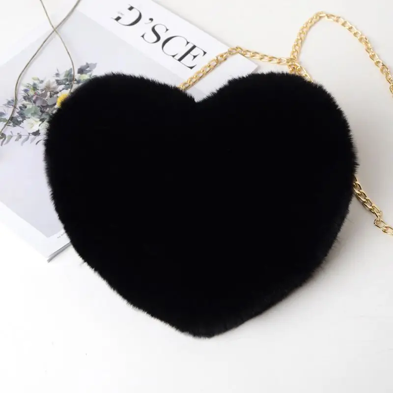 

Fashion Women's Heart Shaped Faux Fur Crossbody Wallet Purse Chain Shoulder Bag Lady Handbag