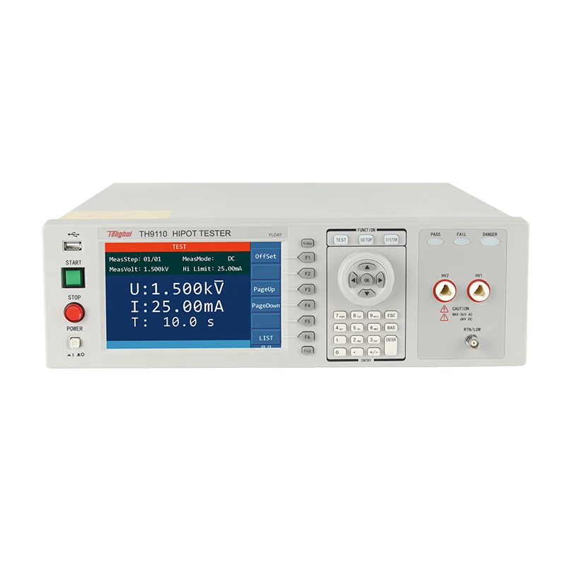 TH9110 AC/DC Hipot Tester AC: 0.05-5KV, 0.001mA-120 mA (≤4KV) 0.001mA-100 mA (≥4KV) High Voltage Floating Output