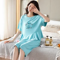 spring summer 2021 pajamas womens short sleeve loose version leisure fresh nightwear lovely round neck modal housewear