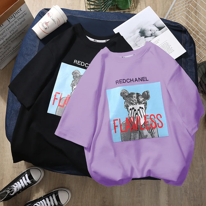 Футболка унисекс с коротким рукавом свободная рубашка принтом для девушек в