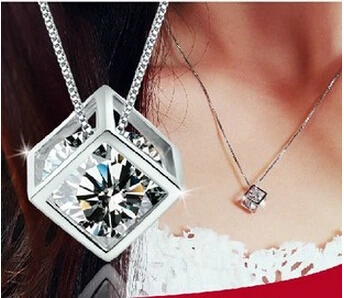 

GOLDRIA 925 Sterling Silver Cube Zircon Pendant Neckace For Women Chain Necklace Choker Collares Kolye S-N76