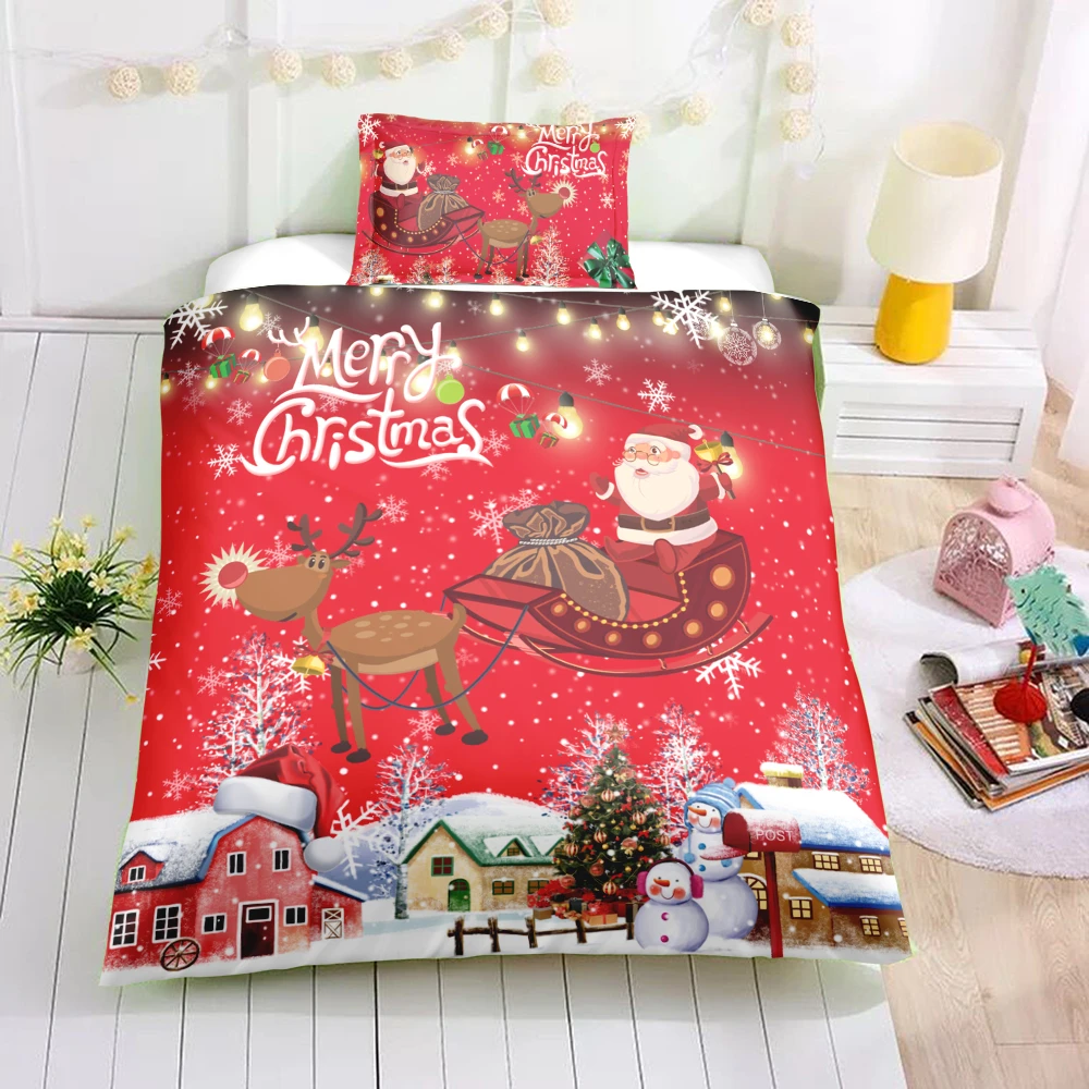 Рождественский Комплект постельного белья красный Санта Клаус снегоход