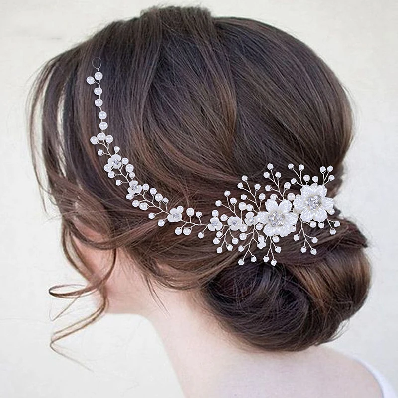 

Elegant Flower Headwear Wedding Headband for Bride Crystal Imitated Pearls Women Tiara Bridal Headpieces Hair Jewelry Accessor