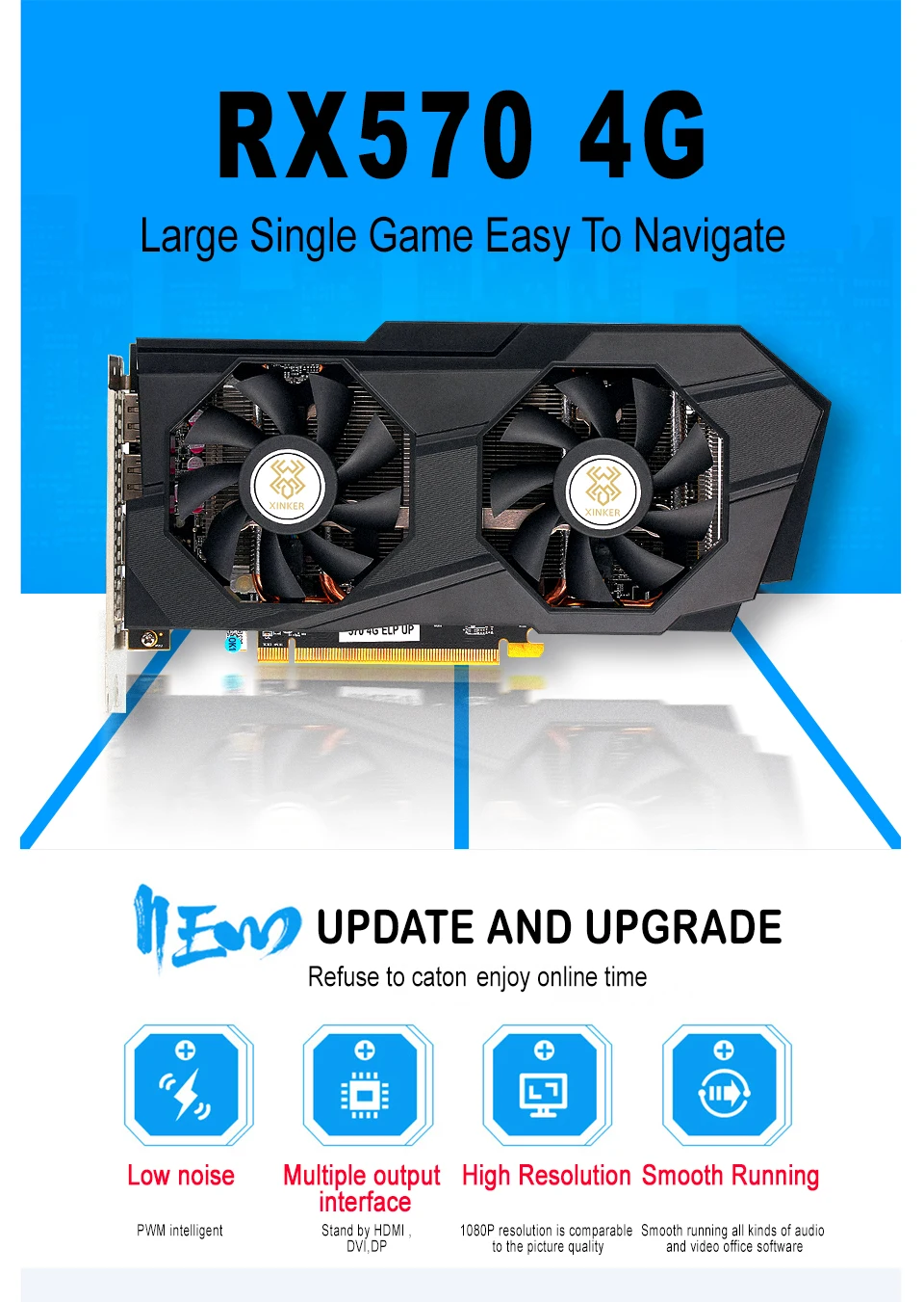 Для игр, офиса, майнинга, эфира Rx 570 4g, видеокарты 7000 МГц, GDDR5, 256 бит, Pci-express3.0, X16, видеокарта