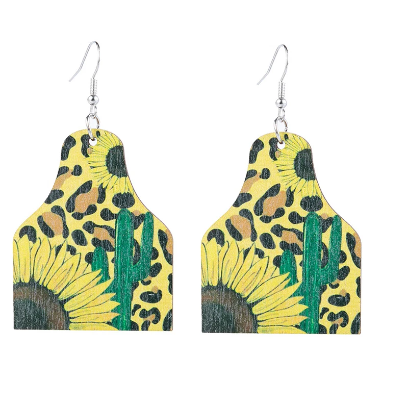 

Fashion Wooden Sunflower Sunflower Earrings For Women Double-Sided Cactus Charm Drop Earrings Unusual Jewelry Gift
