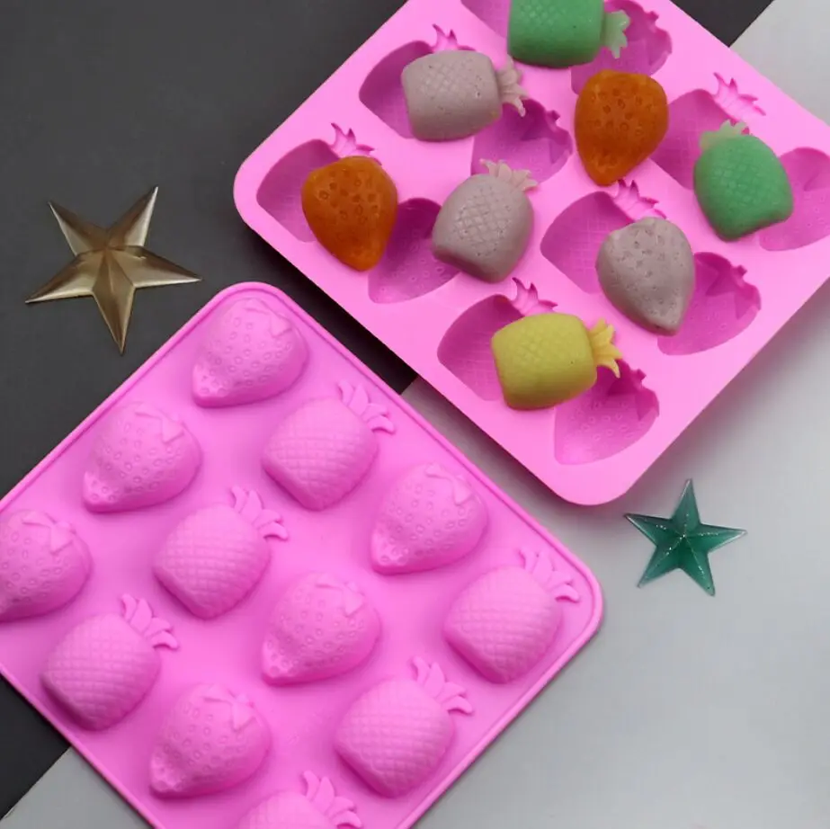 12 ячеек клубника ананас силиконовая форма для шоколада торта милый маленький Q