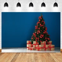 laeacco christmas tree child portrait photography background banner red balls gifts blue backdrop photocall poster photo studio