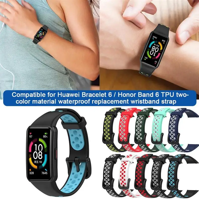 

Smart Watch Strap For Huawei Band 6/ Honor Band 6 TPU Waterproof Replacement Watch Belt Strap Double Color Smart Accessries