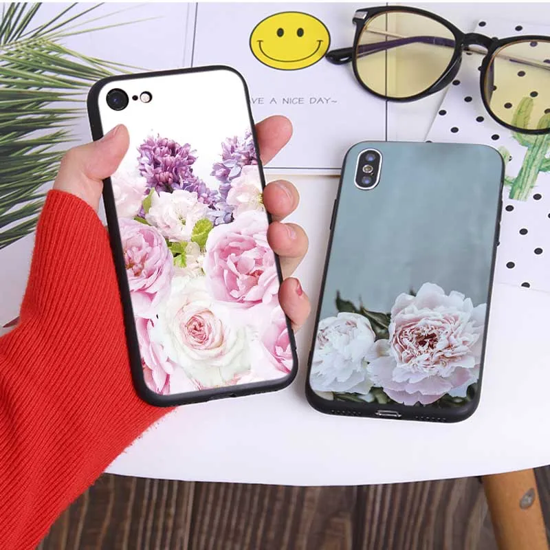Телефон чехол для iPhone 7 XR X 6S 8 XS MAX 6 plus SE 5s Мягкий силиконовый розовый цветок
