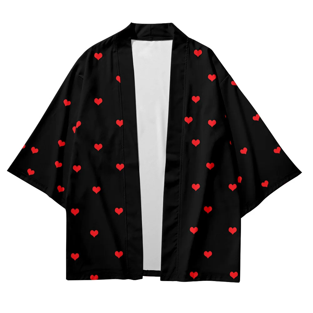 

Men's Japanese Kimono Traditional Love Pattern Print Casual Loose Thin Jacket Asian Kimono Cardigan
