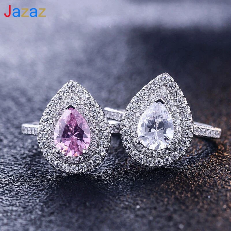 

Jazaz Fashion Brand jewelry 925 Sterling Silver ring Waterdrop AAA Zircon Pave setting CZ Wedding Ring For Women Size 5-10 B0131