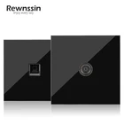 Настенная розетка для передачи данных, ТВ, спутникового сигнала, Интернет-розетка, розетка для телефона, ПК, розетка для передачи данных, сетевой порт Cat5e RJ45, черная стеклянная панель