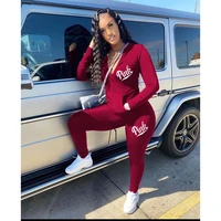 2022 pink letter print sporty casual 2 piece set spring fall sportwear zip joggers outfit coat top skinny leggings pants suit