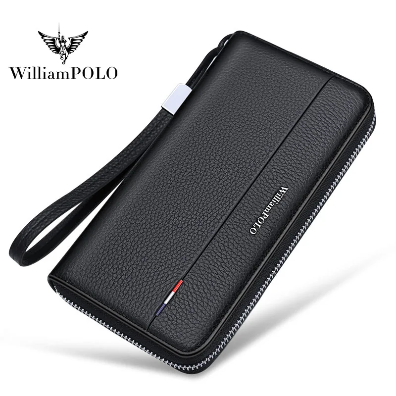 WILLIAMPOLO RFID частоты идентификационный кошелек мужской длинный 100% кожаный бумажник