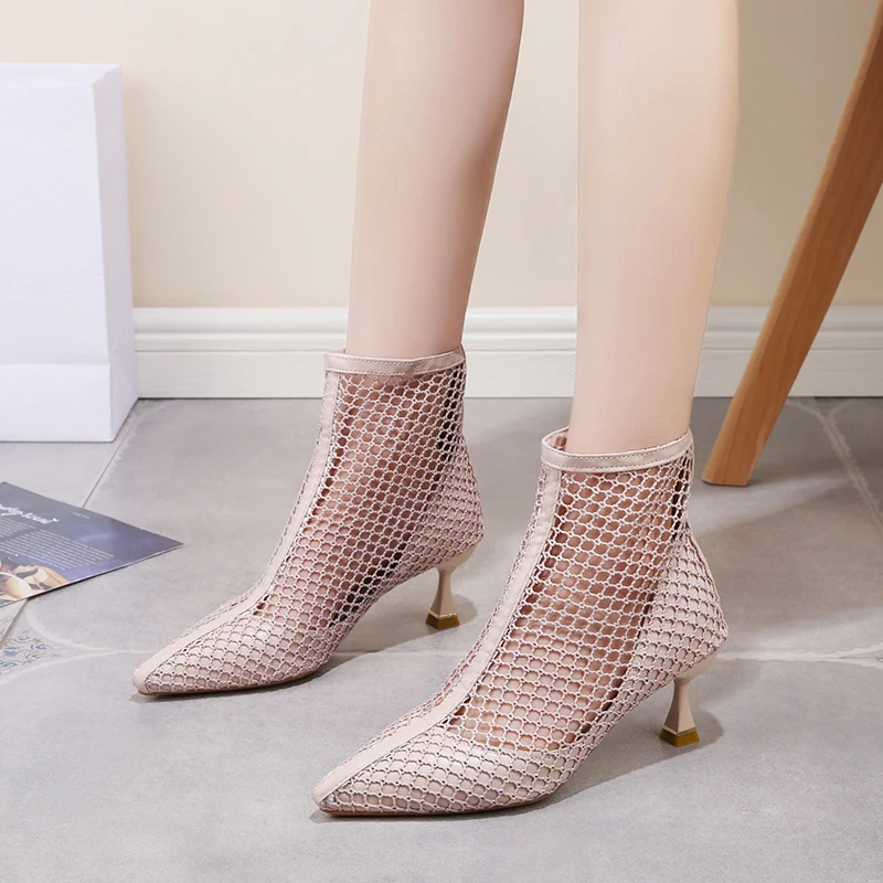 

High heel shoes women 2021 new spring stiletto high heel pointed single shoes Martin short boots hollow mesh sandals summer