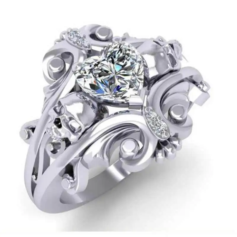 Hainon новые винтажные кольца в форме сердца с прозрачным цирконием и черепом