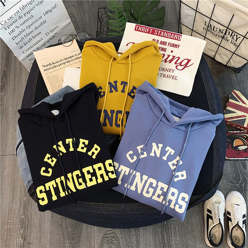 Уличные трикотажные женские флисовые пуловеры с капюшоном Ins стиль добавить