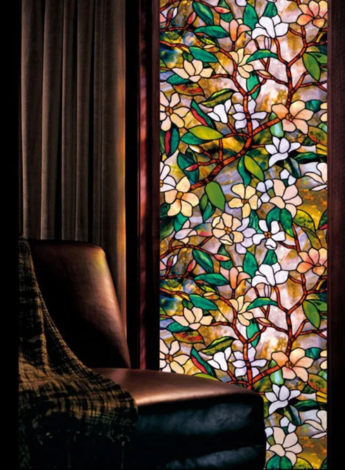 60 см * 150 статическая витражная плёнка на стекла окна листья винограда магнолия