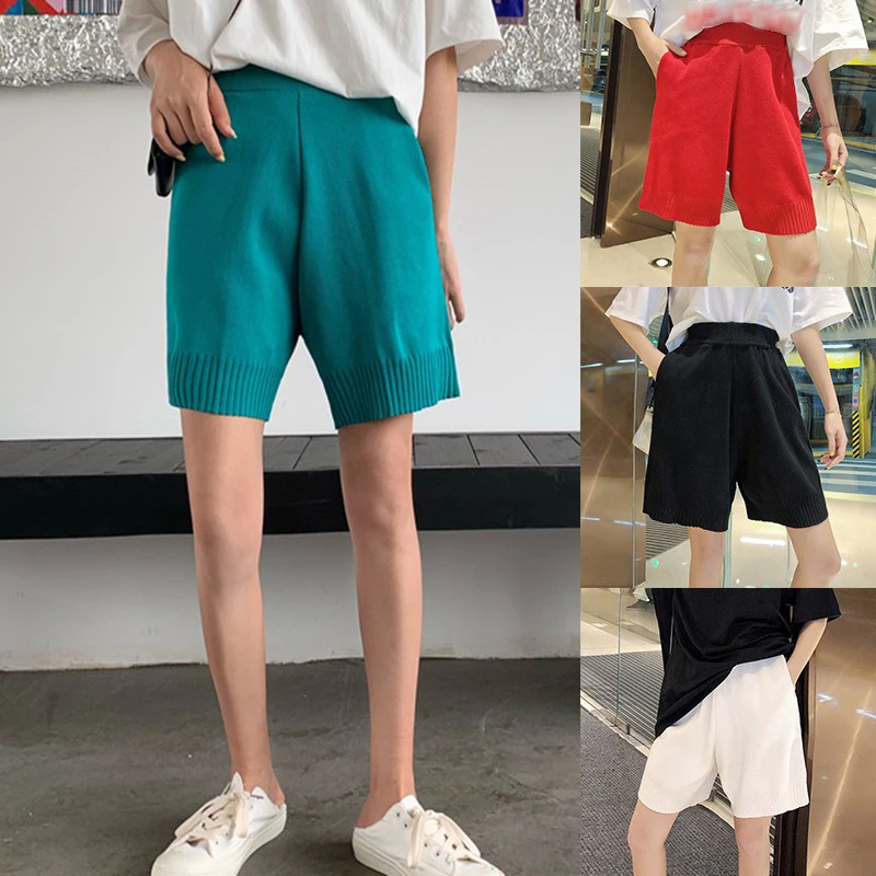

2020 Summer woman pants Casual Korean Loose Straight streetwear Solid Color High Waist Knitted Pants