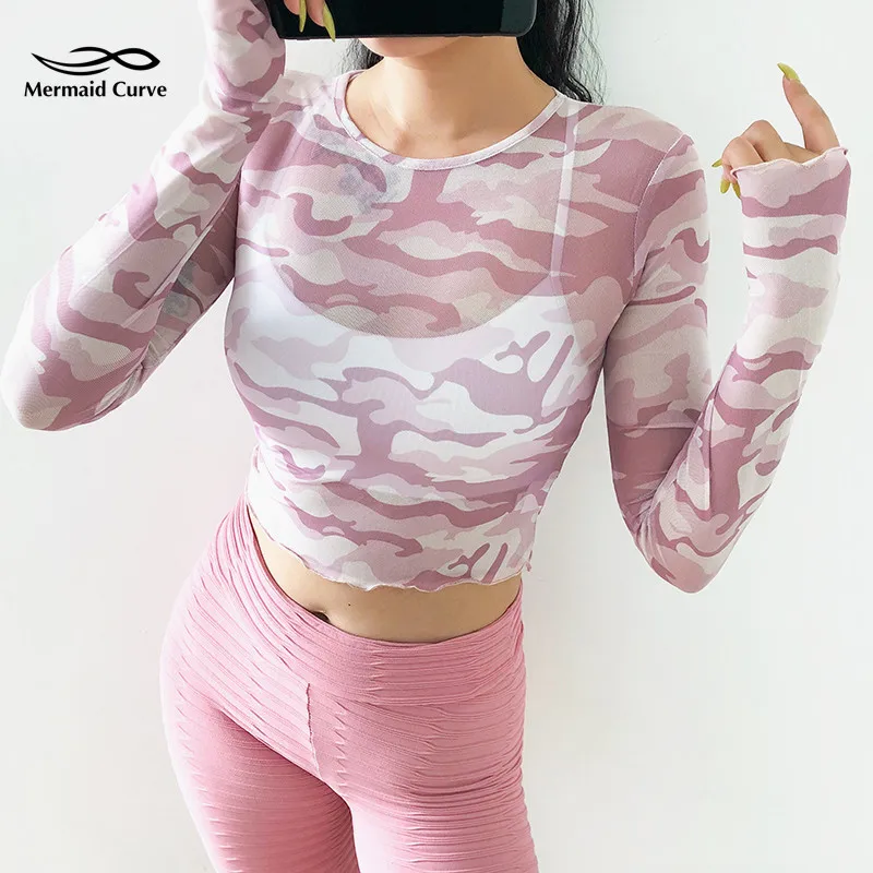 Женский спортивный топ с русалочкой Сексуальная футболка длинным рукавом для