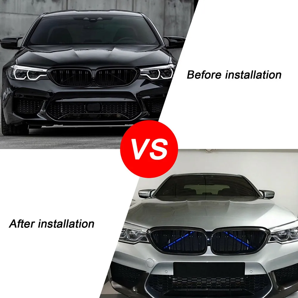 

2Pcs Grille Trim Strips ABS Blue Durable Front Grille Pipe High Quality