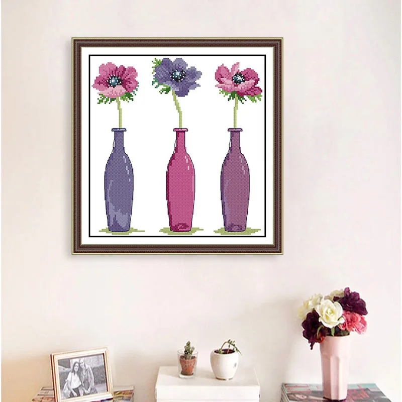 Рисунок для вышивки крестиком с маленькими цветами и растениями 14 шт. Набор на