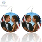 Деревянные висячие серьги SOMESOOR Black History Hero Leader Art с изображением президента Обамы Мишель пара печатных петель для женщин Подарки