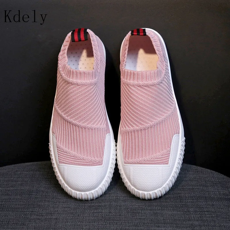 Женские белые кроссовки женская вязаная Вулканизированная обувь повседневная