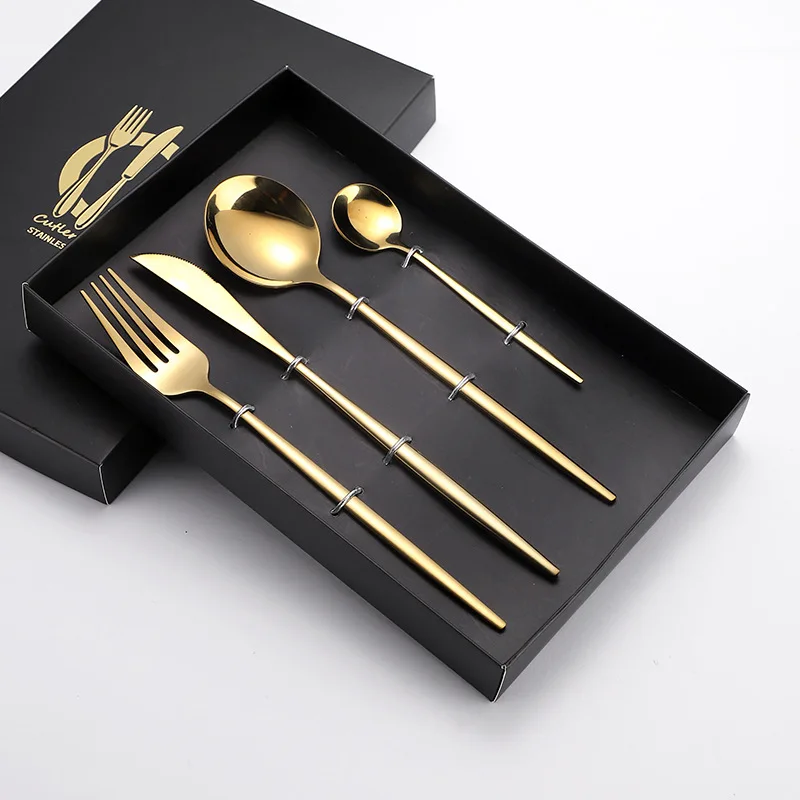 

4Pcs/Set Luxury Flatware Set Gift Box 304 Stainless Steel Portuguese Spoon Fork Chopsticks Knife Tableware Set Dishwasher Safe