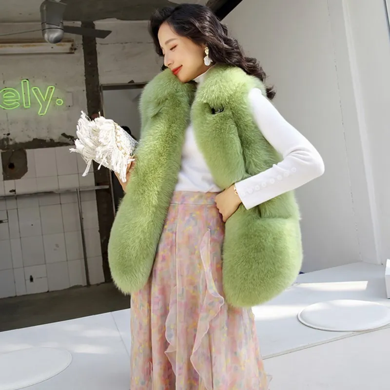 FURSARCAR 2021 Real Natrual Fox Fur Vest For Women Winter Whole Skin Waistcoat With Collar Genuine Motorcycle Leather Fur Gilet