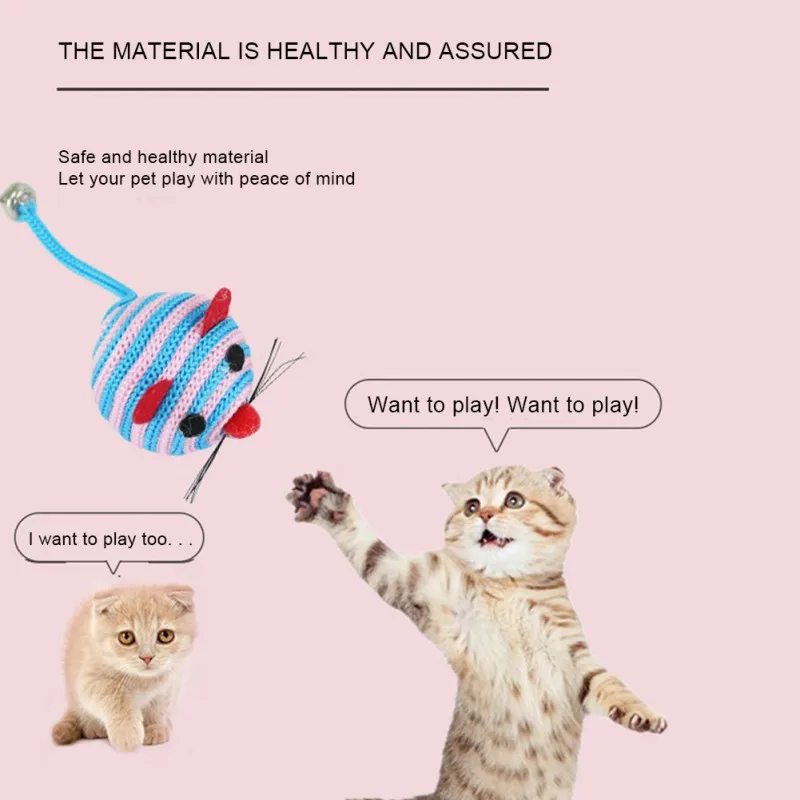 

40PC/Sets Pet Cat Self-Interacting Toy Ball Stripe Weaver Mouse Funny Relieve Boredom Trojan Bell Kitten Toys