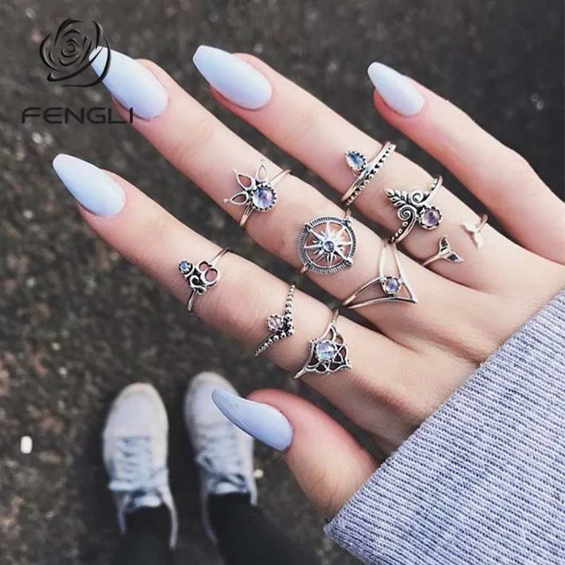 Женское кольцо в стиле бохо FENGLI Bague Femme Винтажное панк виде руля с кристаллами 9