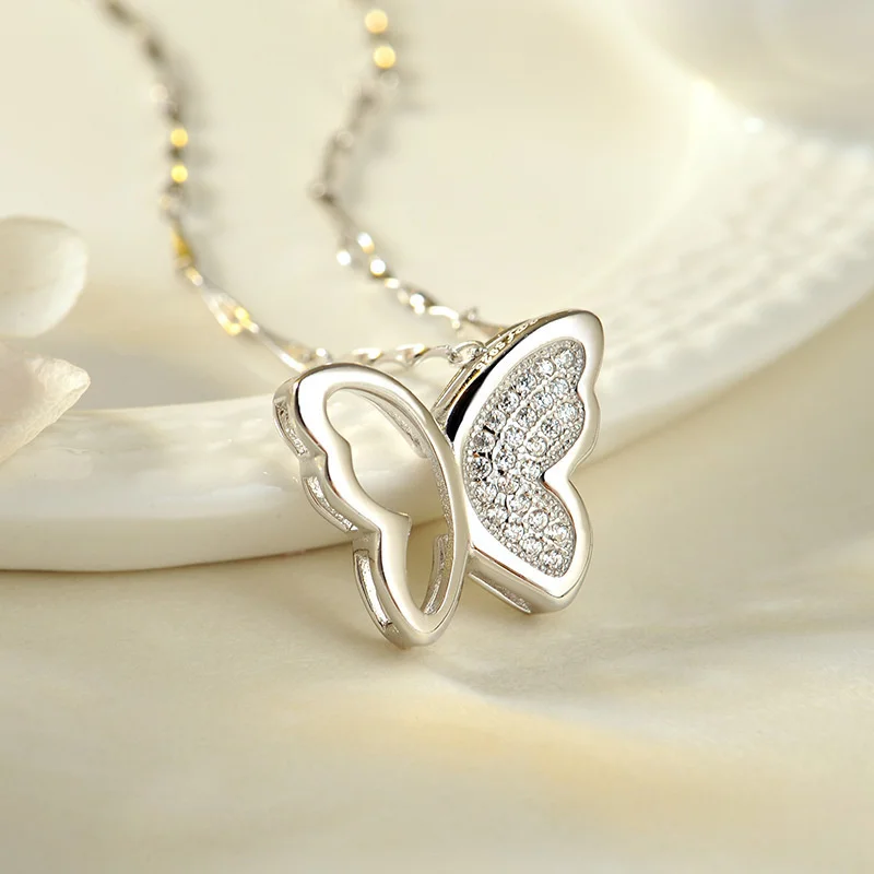 

Butterfly Necklace For Women Plated with 925 silver Necklace Female Diamond Butterfly Pendant Short Clavicle Chain Neck Jewelry