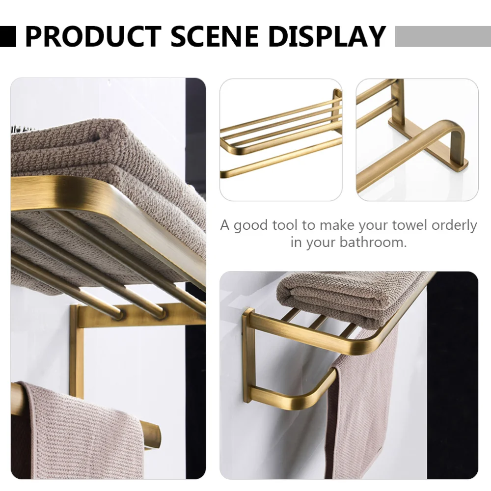 

1pc Retro Wall-mounted Bath Towel Rack Household Bathroom Storage Rack