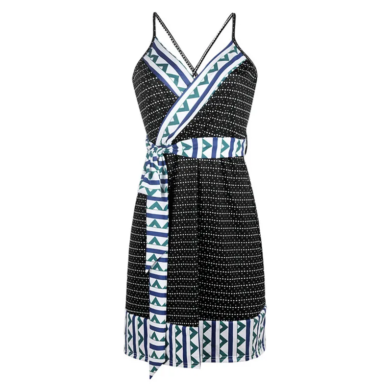 Женское платье с поясом bunvel летнее лоскутного покроя геометрическим узором