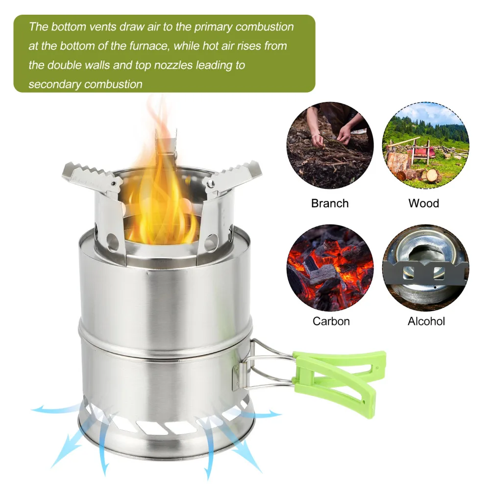 

1pc Stainless Steel Camping Wood Stove Alcohol Stove Outdoor Cooking Stove