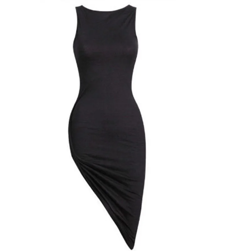 

Bigsweety New Sexy Oblique Pendulum Dresses Summer Women O-Neck Solid Sleeveless Slim Dress Female Irregular Fashion Party Dress
