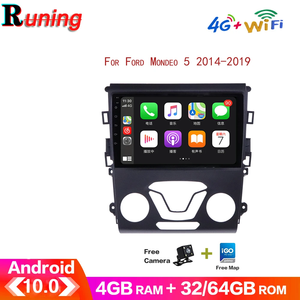 

4G 64G Car Android Radio Multimidia Video Player For Ford Mondeo 5 2014 2015 2016-2019 GPS Navigation Stereo No 2 Din Head Unit