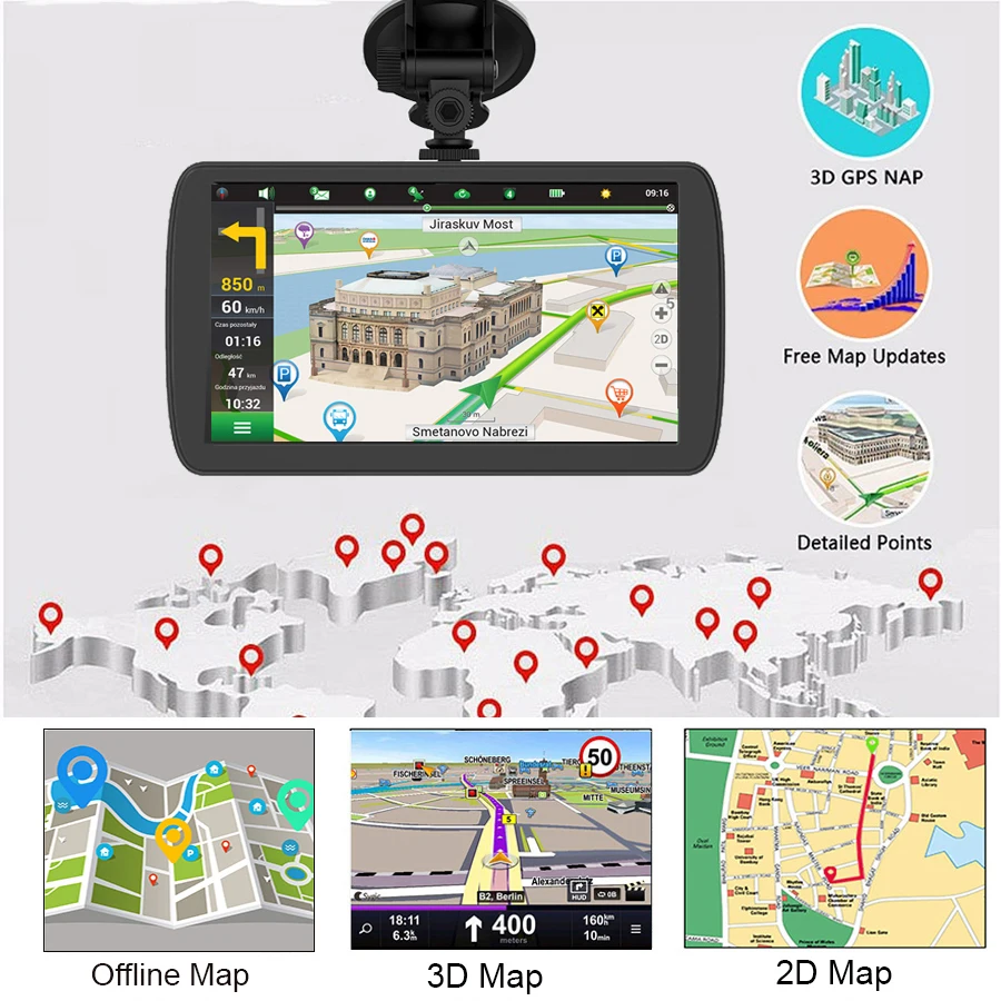 Автомобильный видеорегистратор Anfilite 9 дюймов GPS-навигация Android 6 0 1 ГБ/16 ГБ 1080P |