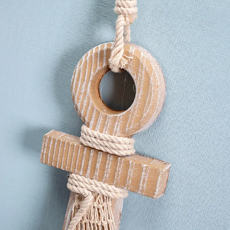 Ретро Синий деревянный декор с якорем Висячие украшения дома в