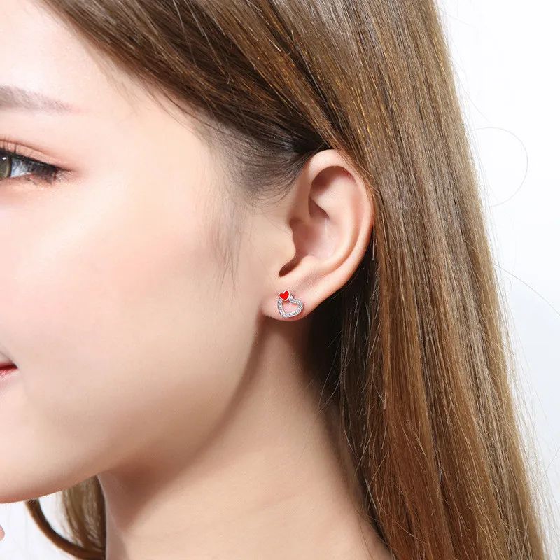 Блестящие циркониевые серьги гвоздики в форме сердца для женщин аксессуары