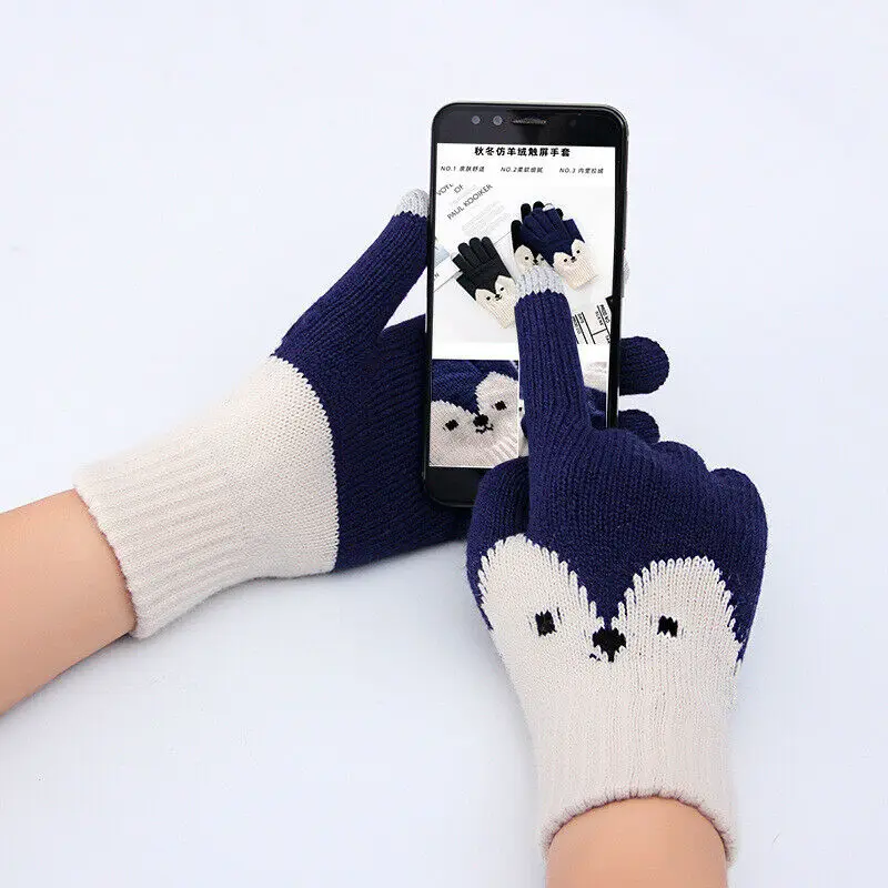 Мультяшная лиса милые зимние перчатки для сенсорного экрана женщин и мужчин