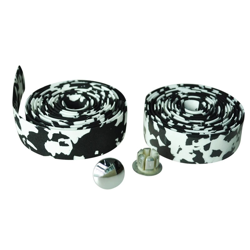 Пробковая лента для руля дорожного велосипеда 2 бар черный и белый камуфляж|Упоры