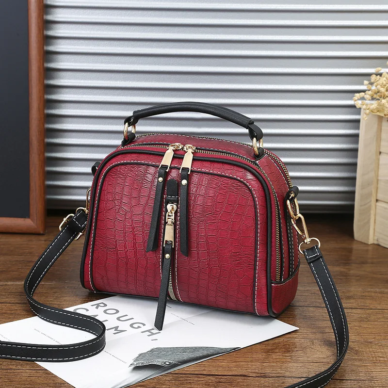 Red Shoulder Bag Винтажная женская сумка, роскошная сумка из змеиной кожи, модная кожаная сумка-мессенджер, одноцветная сумка на плечо, сумка на молнии, подарок для девочки, bolsos - Цвет: Red Shoulder Bag