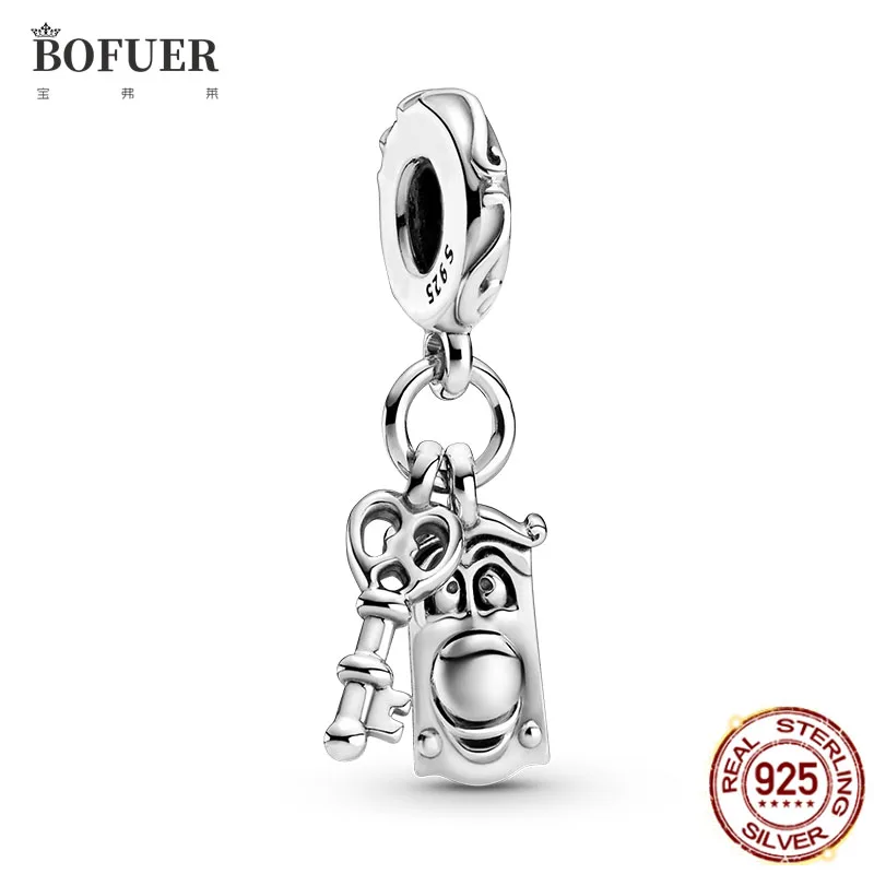 

NEW 925 sterling silver Alice Key & Door Knob Dangle Beads Fit original Pandora Charms Bracelet Bangles Fine Silver Jewelry Gift